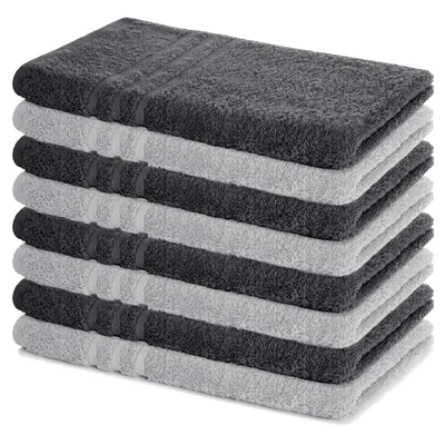 Zdjęcie produktu dla Zestaw 8 ręczników Lavea® 50 x 100 cm, Elena, 100% bawełna, ręcznik frotte, ręcznik sportowy, można prać w temperaturze 60°C, zestaw ręczników, antracyt i srebro