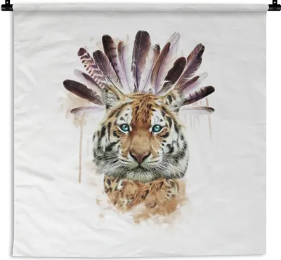 Produktbild von MuchoWow® Wandteppich Wandbehang Tiger - Weiß - Kopf 150x150 cm Tapisserie Dekoration Wandtuch - Wohnaccessoires - Modernes