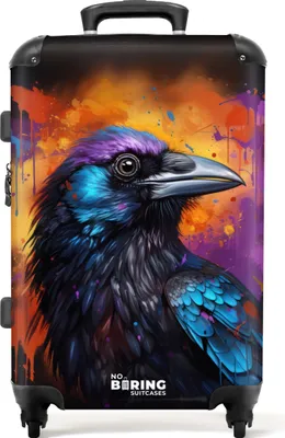 Produktbild von NoBoringSuitcases.com® Großer Koffer - Krähe mit buntem Graffiti - Kombinationsschloss TSA - Hartschalen Trolley 4 Rollen - 72 liter - Reisekoffer - 66 cmKoffer Mittelgroß 67x43x25 cm, 72L,