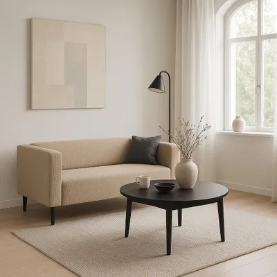Image de Canapé Sofello CALMO : canapé rembourré moderne 2 places, couleur beige, sans fonction couchage – idéal pour le salon
