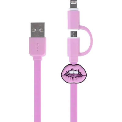 Image de Kangaro K-58191006 Dresz 2In1 Micro-Usb Charging Cable + Pin Lips Pink