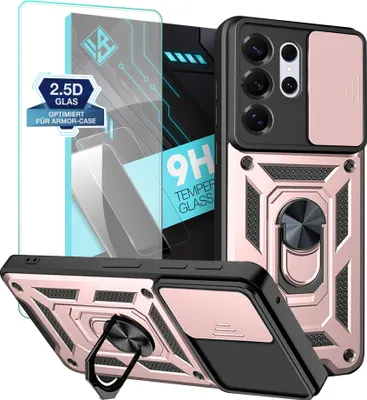 Produktbild von Armor Handyhülle für Samsung Galaxy S26 Ultra mit 9H Displayglas Displayschutz Kameraschutz Handy Panzer Case Cover Schutzhülle Outdoor Farbe: Rosegold