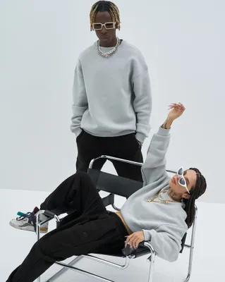 Produktbild von Sweater Basic Baumwolle Uni Sweatshirt Pullover Hoodie M Grau