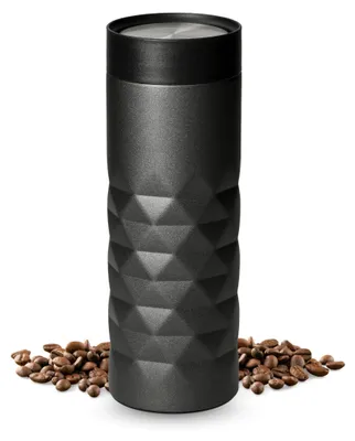 Produktbild von Thermobecher 450 ml - auslaufsicherer Edelstahl to go Becher mit 360 Grad Deckel - hält mehrere Stunden heiß - grau
