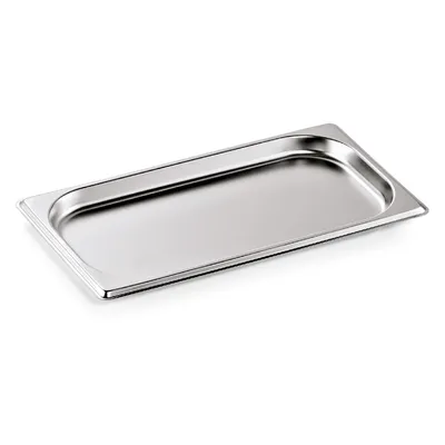 A stainless steel food pan.
