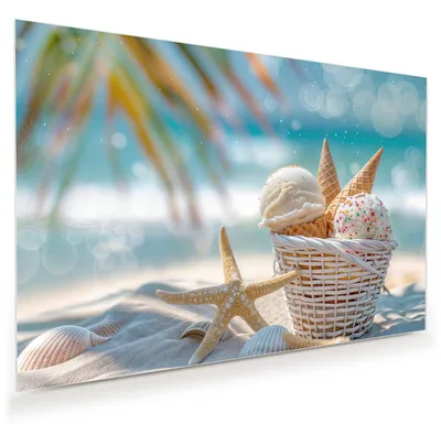 Produktbild von Glasbild 45x30cm in XXL für Wohnzimmer, Schlafzimmer Motiv Sommer Eiskörbchen