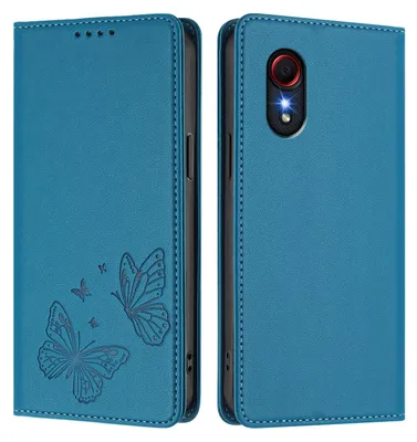 Produktbild von Lederhülle für Samsung Galaxy Xcover5, Schmetterling Prägung Leder Brieftasche Schutzhülle mit Ständer Blau