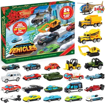 Produktbild von Adventskalender 2023 für Kinder mit Spielzeugautos aus Metall – Fahrzeuge – Baustellen – Spielzeug-Lkw aus Legierung