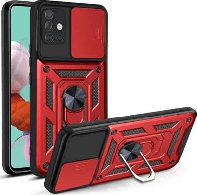 Produktbild von Galaxy A51 4G Hülle mit 360° Drehbarer Magnetische Ring Ständer Halter Dia Kameraschutz TPU Bumper Silikon Schutzhülle für Samsung Galaxy A51 4G Rot