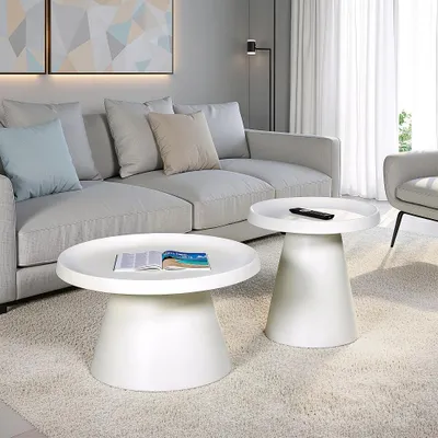 Produktbild von Set aus 2 runden Couchtischen LOTUS/ weiß