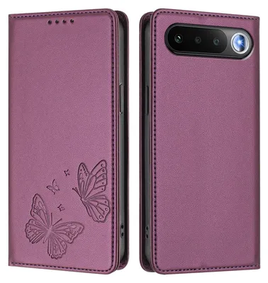 Image de Étui en cuir pour Realme 16, étui de protection type portefeuille en cuir gaufré motif papillon avec support, violet