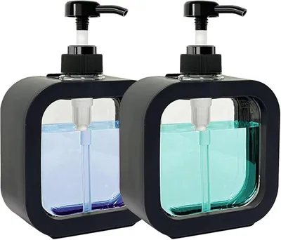 Produktbild von Seifenspender 500 ml, 2 Stück, Schwarz, zum Befüllen mit Seife, Shampoo, für Küche, Badezimmer