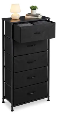Produktbild von Relaxdays Kommode, HxBxT: 94 x 45 x 30 cm, 5 Stoffschubladen, Metall, MDF, Flur, Schlafzimmer, Flurkommode, schwarz