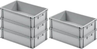 Produktbild von SuperSparSet 5x Eurobehälter mit geschlossenem Griff | HxBxT 17,5x40x60cm | 30 Liter | Grau | Eurobox, Transportbox, Transportbehälter, Stapelbehälter