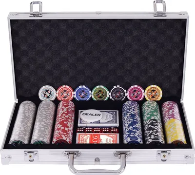 Obrázok produktu pre COSTWAY pokerový set pokerový kufrík 300 laserových žetónov hliníkový kufrík vrátane kompletnej sady strieborný