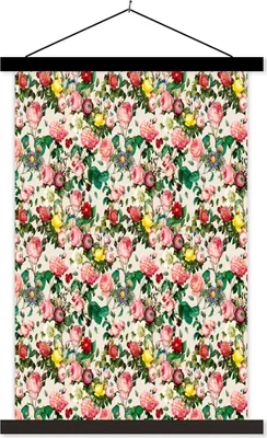 Produktbild von MuchoWow® Textilposter Blumen - Frühling - Pastell 60x90 cm mit schwarzem Rahmen - Poster Wohnzimmer