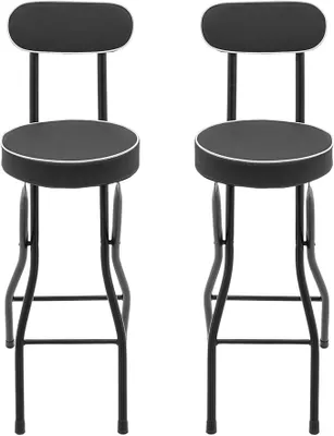 Produktbild von Klappbarer Barhocker 2er Set, Faltbarer Hochstühle Gepolsterter Barstuhl | Klappbarer Hocker mit Rückenlehne und Fußstütze, 125 kg Tragkraft, für Küche, Camping, Schwarz