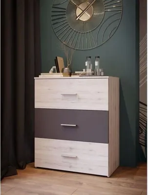 Produktbild von Adria Kommode mit 3 Schubladen, Esche/Eiche/Grau, 75 x 41 x 90 cm hoch