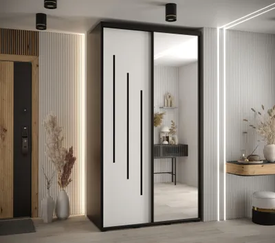 Produktbild von Kleiderschrank YVONA 9 - 130/60 cm, schwarz/weiß/schwarz