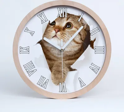 Produktbild von Holzuhr 30fi cm wanduhr - weiße Spitzen - Katze