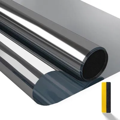 Produktbild von Famanu Spiegelfolie für Fenster - Schwarz und Silber, selbstklebend, 90 x 400 cm