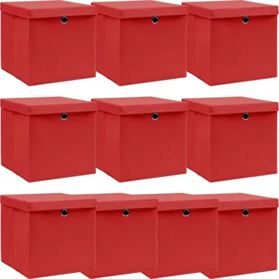 Obrázok produktu pre Úložné boxy s vekom 10 ks, červené 32x32x32 cm, látka