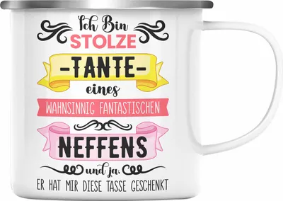 Produktbild von Trendation - Geschenk für Tante von Neffe Emaille Tasse Geschenkidee Lustig Spruch (Silber)