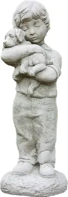 Produktbild von Schöne Steinfigur Sam für den Garten, Junge mit Hundewelpe stehend, aus Steinguss Neu Frostfest Witterungsbeständig, Gartenfigur, Tierfigur SU-2156