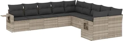 Produktbild von vidaXL 10-tlg. Garten-Sofagarnitur mit Kissen Hellgrau Poly Rattan