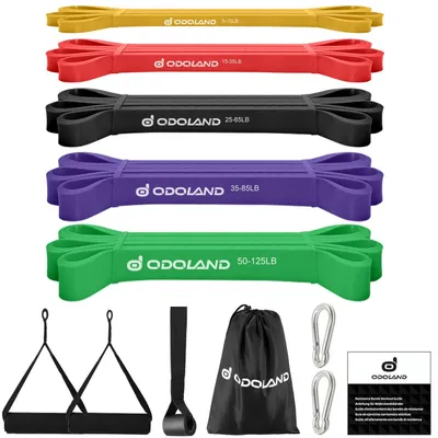 Produktbild von Fitnessband-Set, Zugband für Klimmzüge in 5 verschiedenen Widerstandsstärken, Expanderbänder