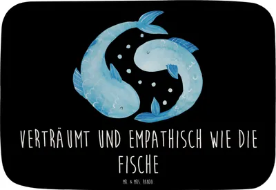 Produktbild von Mr. & Mrs. Panda Badematte Sternzeichen Fische - Schwarz - Geschenk, Sternbild, Teppich Fürs Bad, Badvorleger, Fisch, Geburtstag Februar, März, Badteppich