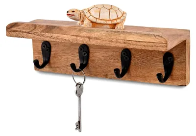 Produktbild von Rustikaler Schlüsselhalter für die Wand aus Akazienholz mit 4 Haken (25,4 cm x 8,89 cm x 8,89 cm)