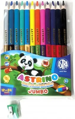 Produktbild von Astrino Jumbo Dreieckige Schule Buntstifte 12pcs/24Farben + Bleistiftspitzer, 312116003