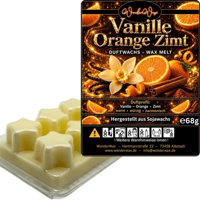 Produktbild von WonderWax Duftwachs Wax Melts für Duftlampe, 6 Sterne Duftmelt Wachsmelt Sojawachs Duftwachs Würfel für Raumdüfte, Wachs Duftöl Winter Indoor Schmelzen für Aromalampe Spicy Vanille Orange Zimt