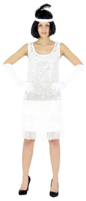 Produktbild von 20er Jahre Damen Kleid Charleston Kostüm Mafia 20s Flapper weiß, Größe:XXL