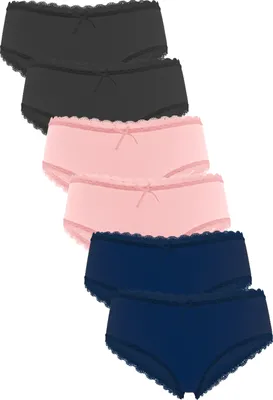 Produktbild von Fabio Farini - 6 Stück Damen Spitzen Unterhosen - Frauen Panty Unterwäsche aus Baumwolle Slips mit dezenter Spitze am Bund und Beinabschluss