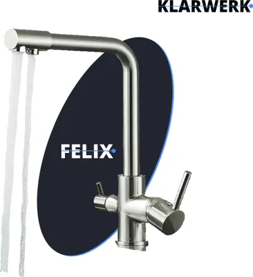 Produktbild von Felix | 3 Wege Premium Silber gebürstet Trinkwasser Armatur | Edelstahl Osmose Wasserhahn Küche |Mischbatterie - 360 Grad | Filter 3 Anschlüsse