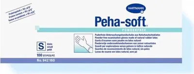 A box of Hartmann Peha-soft powderfree examination gloves.