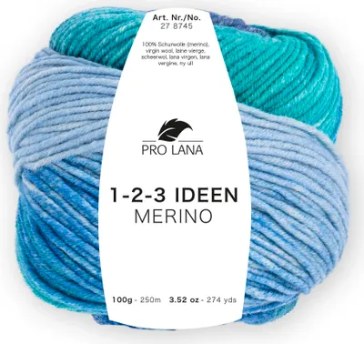 A ball of yarn with a gradient color transition from light blue to teal and darker blue.