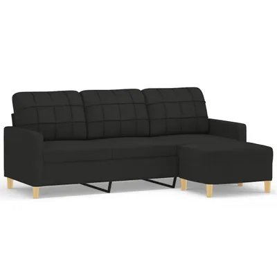 Produktbild von vidaXL 3-Sitzer-Sofa mit Hocker Schwarz 180 cm Stoff