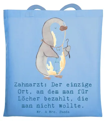 Produktbild von Mr. & Mrs. Panda Shopping Tasche Zahnarzt Lochgebühr - Sky Blue - Geschenk, Zahnarztbesuche, Jutebeutel, Berufspassion, Einkaufstasche, Berufsalltag, Zahnmedizin, Beruf