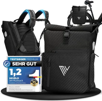 Productafbeelding van Fietstas 3-in-1 - Rugzak en bagagedragertas - 100% waterdicht - Met laptopvak