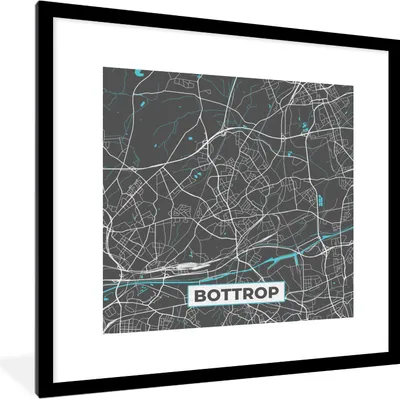 Produktbild von MuchoWow® Gerahmtes Poster Karte - Bottrop - Blau - Stadtplan - Deutschland 40x40 cm - Poster mit Schwarzem Bilderrahmen Wandposter Rahmen Foto Bilder - Poster - Plakat im Rahmen