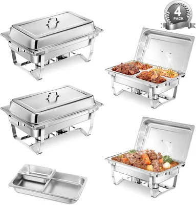 Immagine prodotto di Contenitore riscaldante per buffet - Piastra riscaldante - Contenitore termico - Rechaud - Contenitore riscaldante - Capacità: 9 litri - Acciaio inossidabile