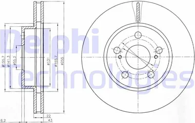 Produktbild von 2x DELPHI Bremsscheibe BG4269 für TOYOTA PRIUS Liftback (NHW20_) 49 2mm 255mm