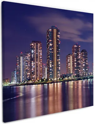 Produktbild von Wallario Premium Leinwandbild Tokyo- Skyline bei Nacht in Größe 50 x 50 cm