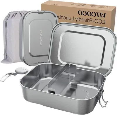 Produktbild von Famanu Lunchbox Bento aus Edelstahl - Lekfrei - 1200 ml - Für Kinder - Mit Trennwand und BPA-frei