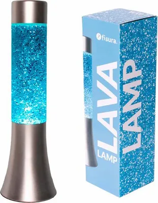 Image de Lampe à lave scintillante de 30 cm avec socle argenté et liquide bleu