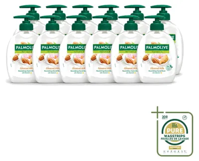 Produktbild von 12 x Palmolive Flüssigseife Amandelmilch und Aloe Vera - 300 ml - Vorratspackung - 12 Stücke