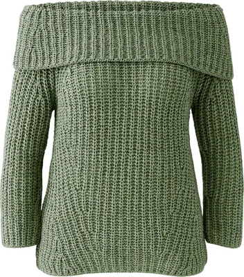 Produktbild von Oui Damen Rippstrick Pullover mit Carmenausschnitt, 3/4-Arm, Salbei, Größe 42